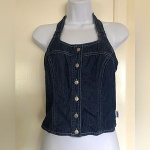Levi's Dark Wash Denim Halter Button-Front Top | 100% Cotton | Denim Vest